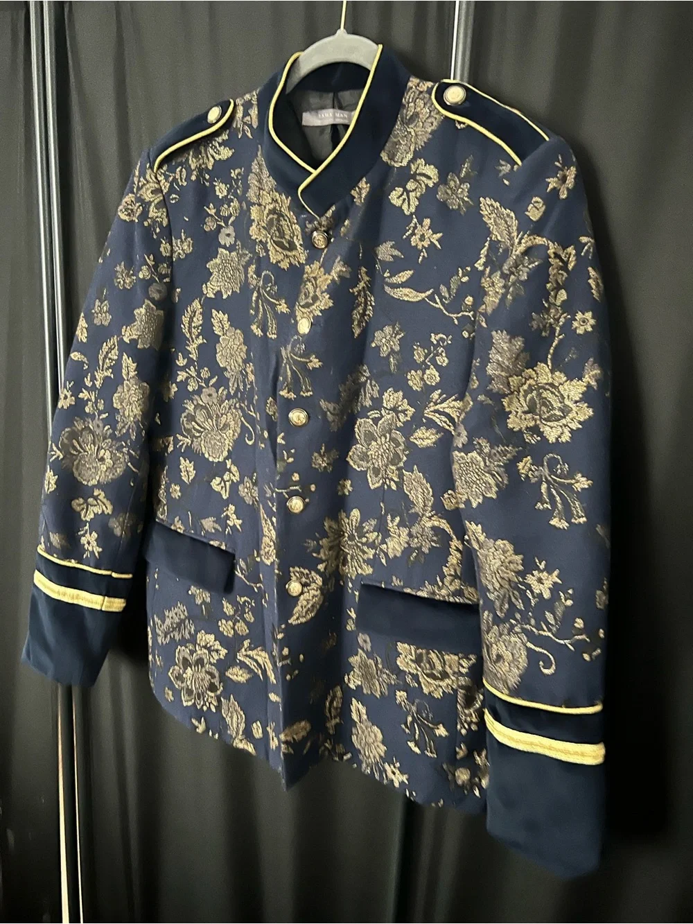Zara Navy Blue Blazer with Gold Floral Brocade